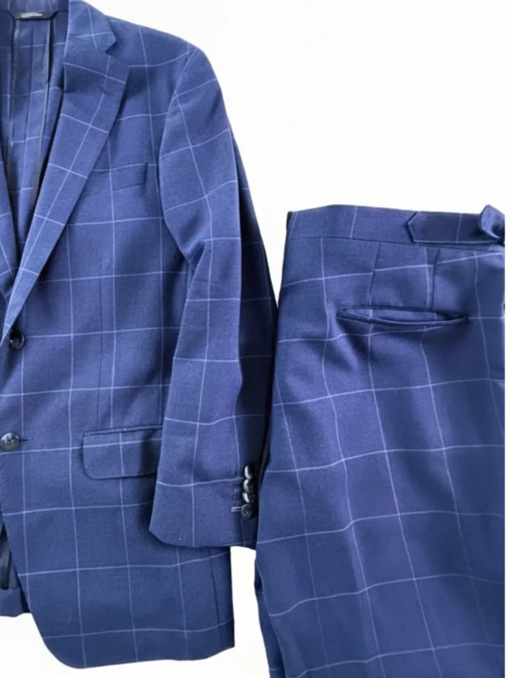 Phinneas Cole Paul Stuart All Year Wool Window Pane Suit in Navy Sz 40R 34W
